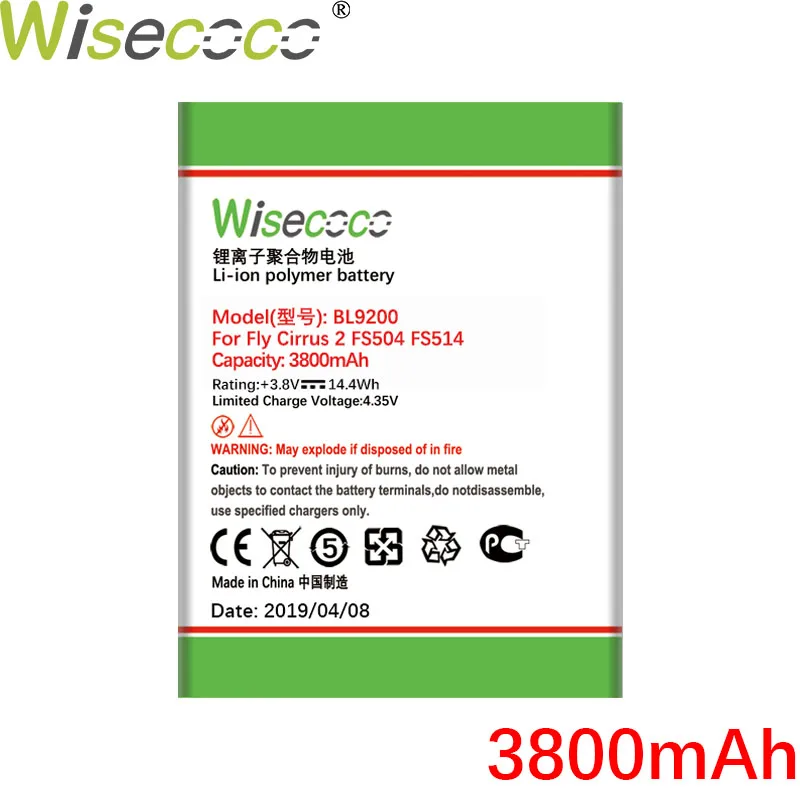 Wiscoco 3800 мАч BL9200 батарея для Fly FS504 FS 504 cirrus 2 cirrus2 FS514 телефон батарея высокого качества+ номер для отслеживания