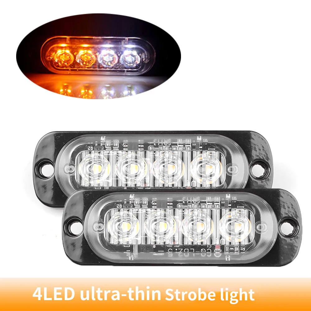 1/2pcs 4LED Car Strobe Warning Light Grill Flashing Breakdown Emergency
