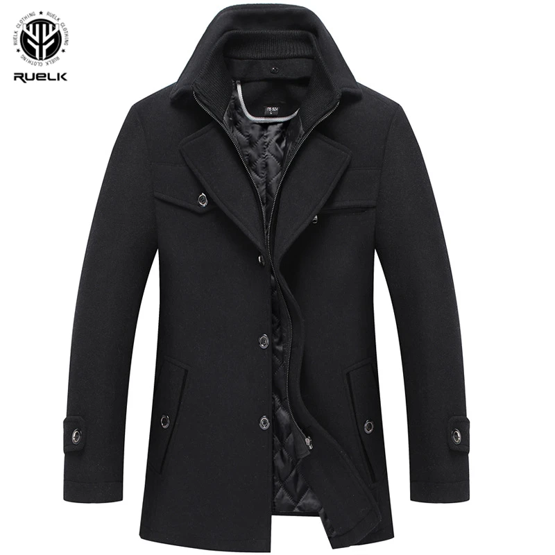 RUELK 2020 Autumn And Winter New Men's Woolen Wool Coat Fashion Classic Solid Color Double Collar Thickened Lapel Jacket Men Top RUELK 2020 Autumn And Winter New Men's Woolen Wool Coat Fashion Classic Solid Color Double Collar Thickened Lapel Jacket Men Top