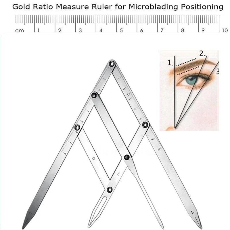 Regla de medición de cejas triangular de acero inoxidable, plantilla de maquillaje permanente, calibrador de proporción dorada, herramientas de maquillaje