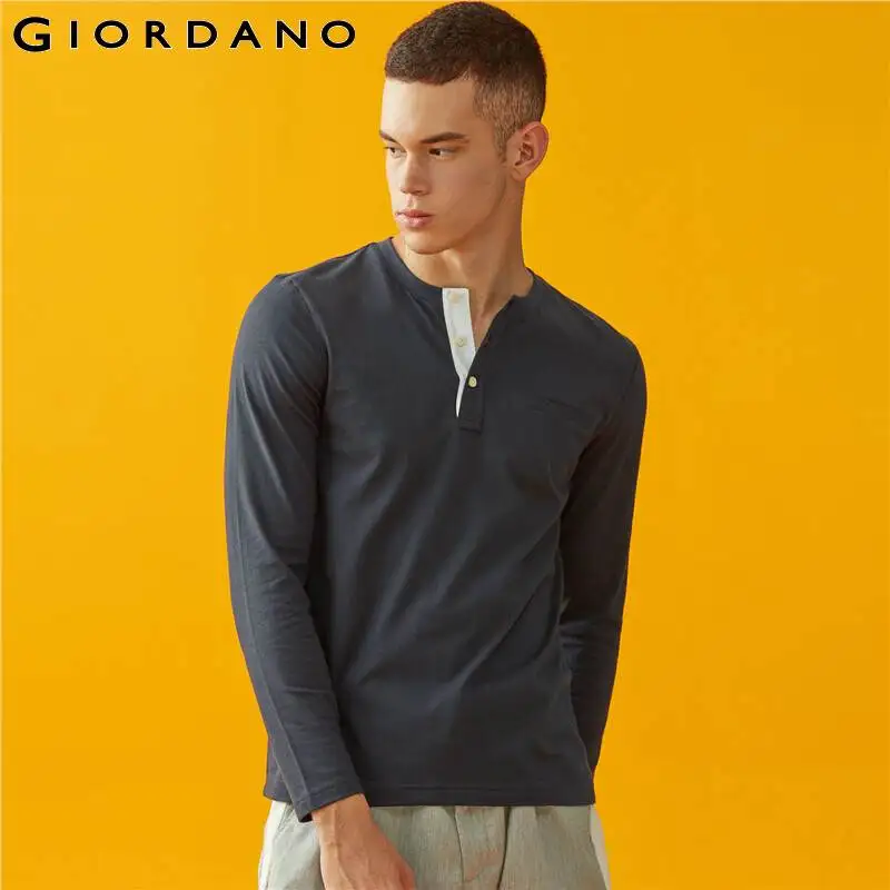 Giordano мужская водолазка с длинными рукавами и круглым воротом на пуговицах, из натурального хлопка