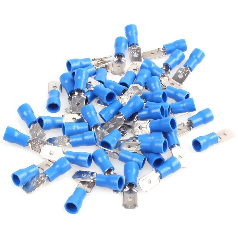 50 Pair Female&Male Spade Semi Insulated Electrical Crimp Terminal Connector Kit Blue