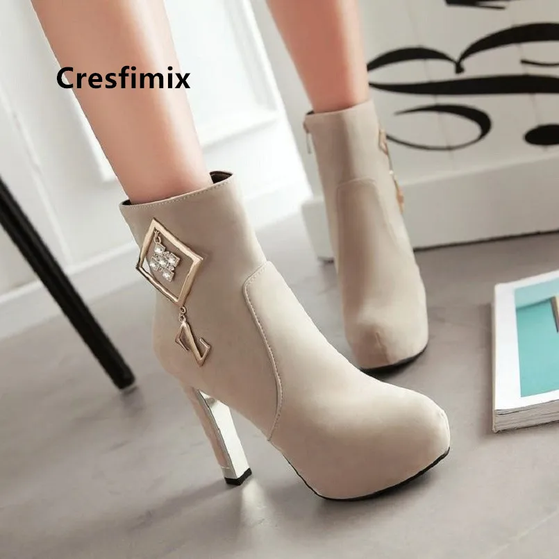 

Cresfimix Botas De Mujer Women Fashion Beige Comfortable Autumn High Heel Boots Lady Cool Black Winter Stylish Boots Botas C6065