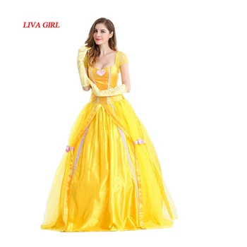 

Beauty and the Beast Halloween Princess belle cosplay yellow party carnival fancy Fairy costume stage costumeS-XXL