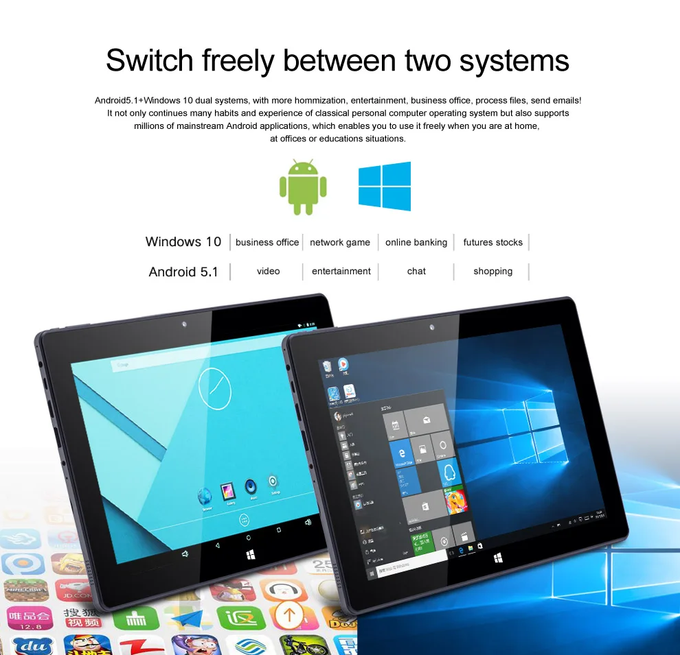 10,1 дюймов 1280*800 W10 2 в 1 планшетный ПК двойная ОС Win10 Android 5,1 Z8350 четырехъядерный 2G 32G/4G 64G HDMI Bluetooth 2,0/5.0MP