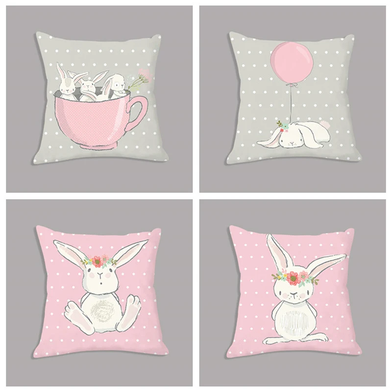 Lucu Kelinci Merah Muda Kelinci Kartun Hewan Bantal 45x45 Cm