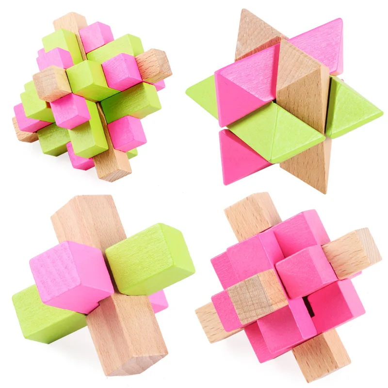  Wooden Early Education Toy Luban Lock Burr Puzzle Early Childhood Color Nine-piece Set Learning Pla - 4000209548951