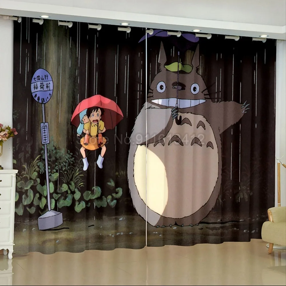cheap curtains Shading 70% Blackout Curtain Anime Totoro Curtains Kids Living Room Bedroom 2 Panel Window Drapes 3D Digital printing Custom white curtains
