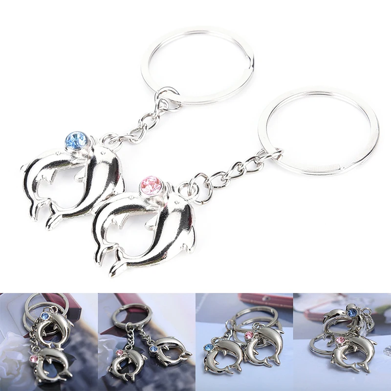 

Alloy Keychain Metal Belt Drill Dolphin Couple Keychain Pendant Auto Accessories Creative Wedding Gift 1 Pair