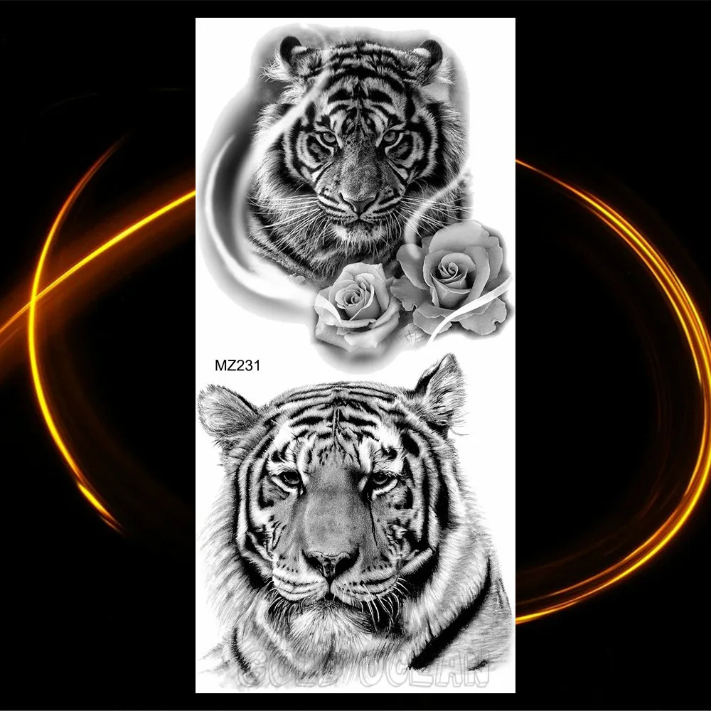 Animal Tiger Elk Temporary Tattoos For Men Fox Wolf Eagle Fake Tattoo Sticker Owl Flower Scorpion King Tatoo Women Body Armbands