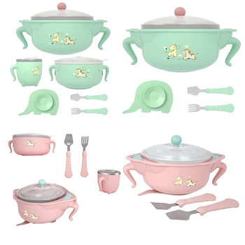 

AFBC Baby Dish Tableware Children Dishes Bowl Cup Fork Spoon Sucker Plates Baby Feeding Dinnerware Set Storage Bowls