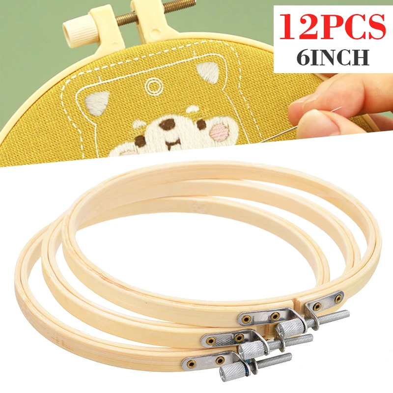 6 Inch 15cm Wooden Embroidery Hoops Bamboo Circle Cross Stitch Hoop Embroidery Circle Sewing Kit Frame DIY Handmade Craft