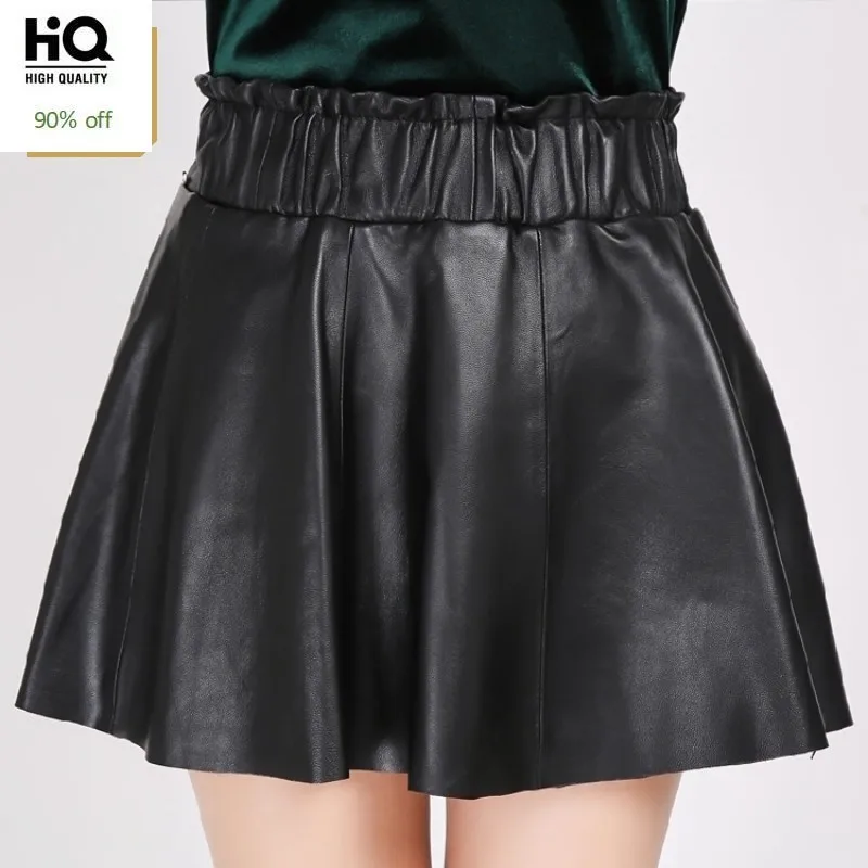 Nieuwe Lederen Slanke A-lijn Rokken Vrouwen Zwarte Elastische Taille Zachte Schapenvacht Echt Leer Geplooide Rokken Lady Casual Kleding Nieuwe Lederen Slanke A-lijn Rokken Vrouwen Zwarte Elastische Taille Zachte Schapenvacht Echt Leer Geplooide Rokken Lady Casual Kleding