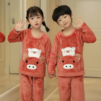 Фланелевые детские пижамные комплекты; сезон осень-зима; пижамы для девочек; бархатная Пижама кораллового цвета; детская пижама с животными; Рождественская Одежда для мальчиков - Цвет: Color as shown