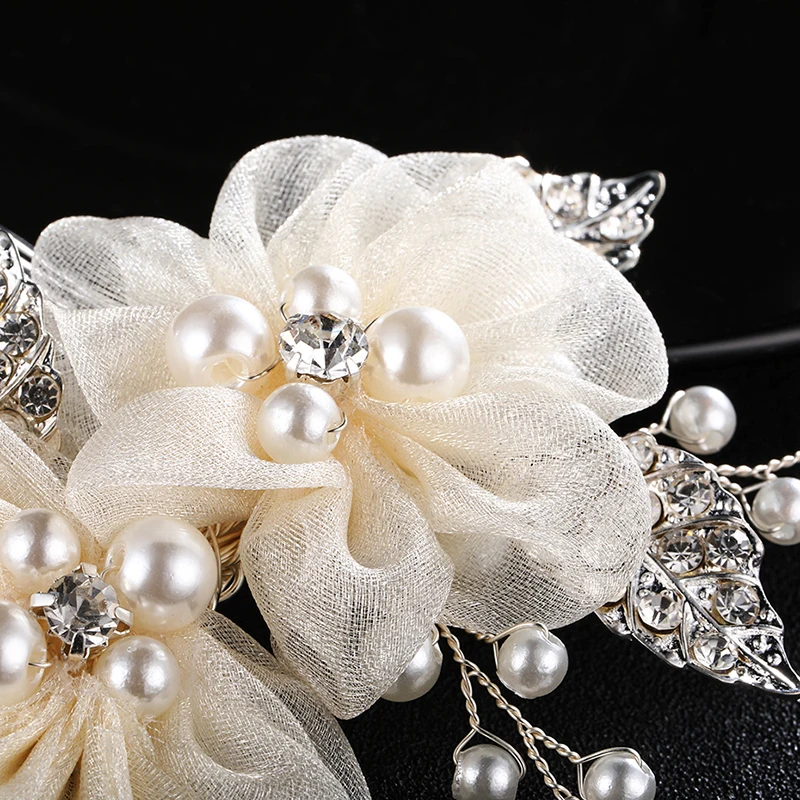 Handmade Chiffon Flower Hair Comb Bride Wedding Hair Accessories Pearl Bridal Headpiece Jewelry for Women Party  Bridesmaid Gift