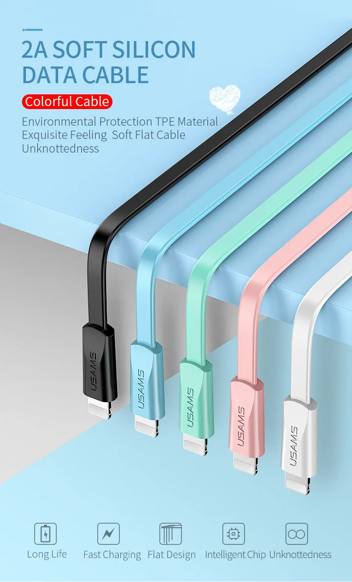 3 шт./партия кабель для мобильного телефона для iPhone 7 plus, USAMS USB кабель для передачи данных для iPhone X 8 7 6 5S se кабель для зарядного устройства для iPad 8-контактный кабель