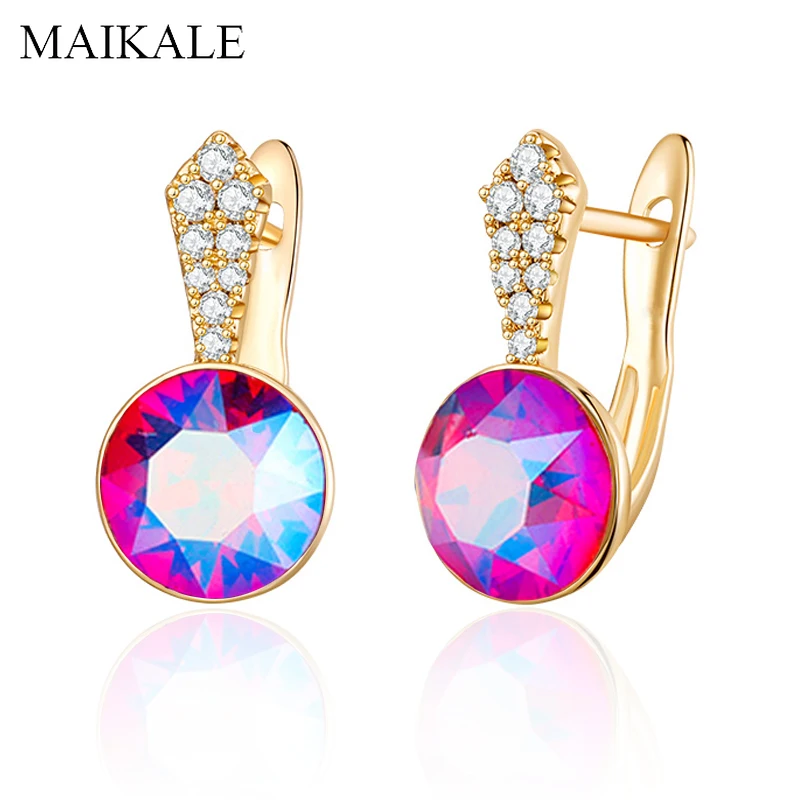 Женские круглые серьги гвоздики MAIKALE роскошные с круглым золотым цирконием и