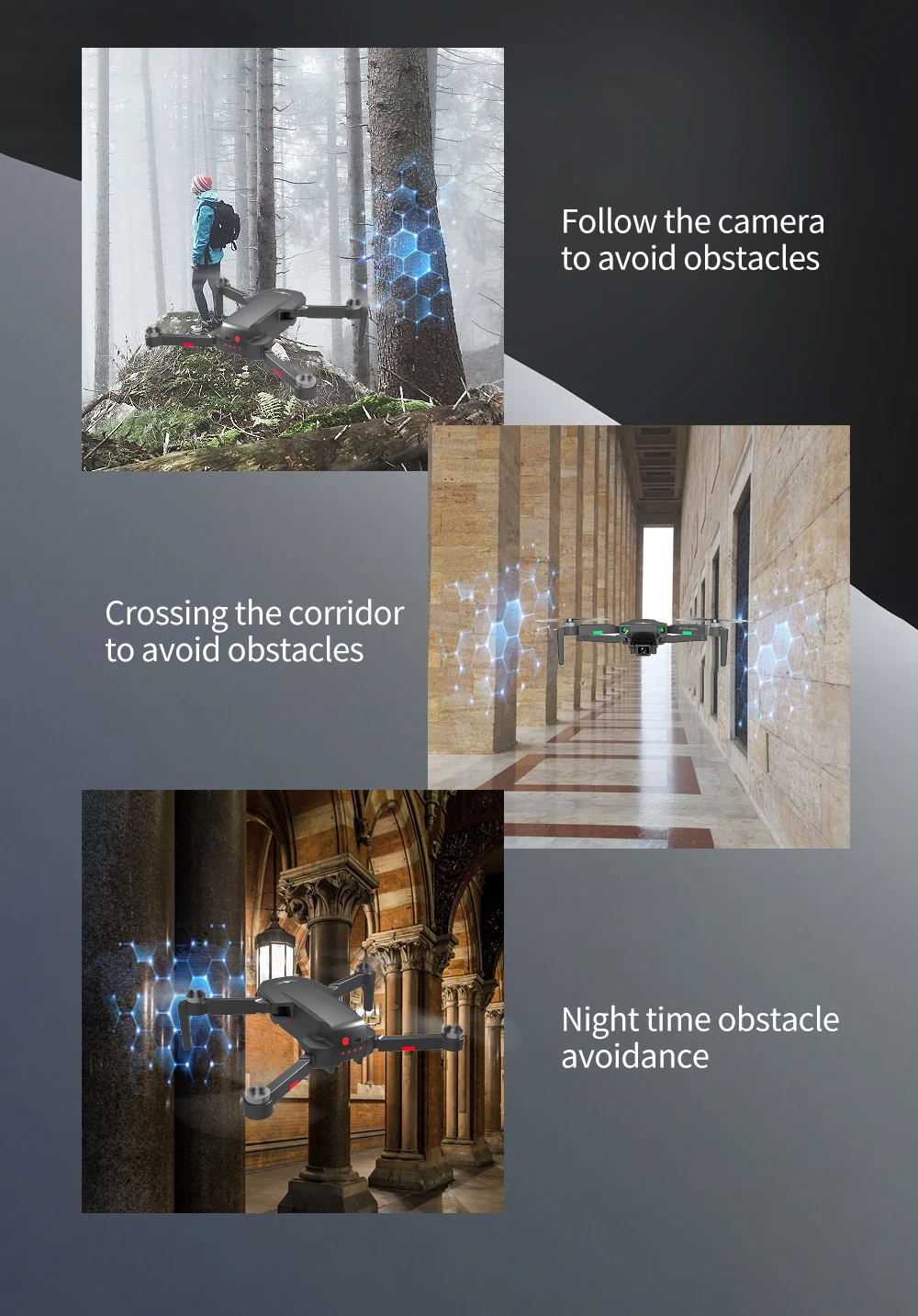 KF105 GPS Drone, Follow the camera to avoid obstacles Night time obstacle avoidance .