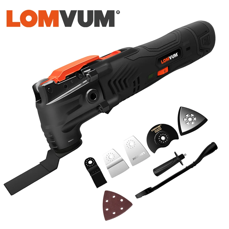

LOMVUM 12V Cordless Oscillating Woodworking Tools Power Renovator DIY Home Variable Speed Multi Cutter Electric Trimmer Blade
