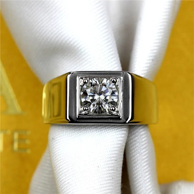 1CT Moissanite кольцо Мужские серебро 925 пробы регулируемые мужские кольца модные большие свадебные NJ05