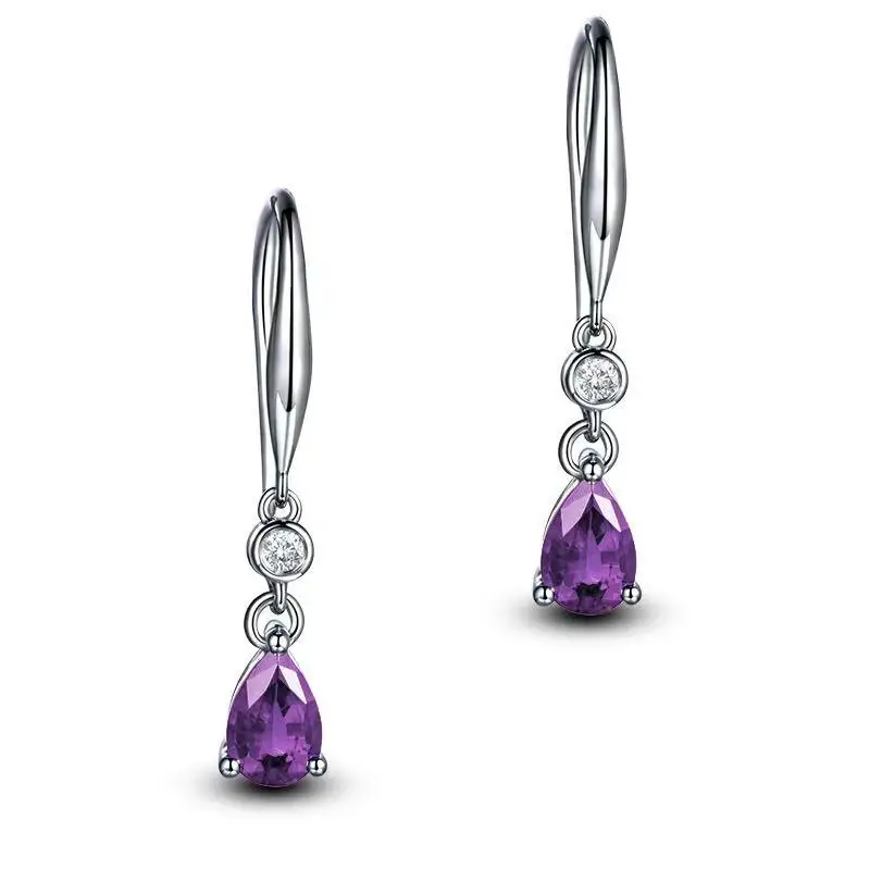 925 Earrings Water Drop Shape Sapphire Amethyst Zircon Gemstones For Women Wedding Party drop earrings dome teardrop earrings