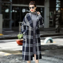 Осень-зима, модное подиумное винтажное пальто, женское, с длинным рукавом, в полоску, с принтом, с поясом, Женская стильная ретро верхняя одежда