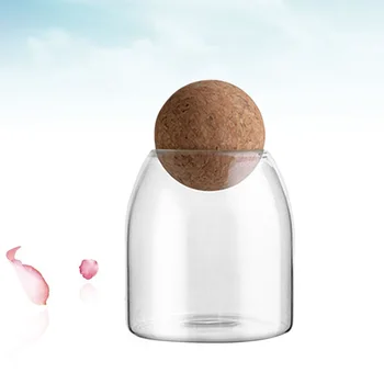 

500ML Transparent Glass Storage Tank Borosilicate Glass Sealed Cans Food Grains Container with Cork (Round Ball, S)