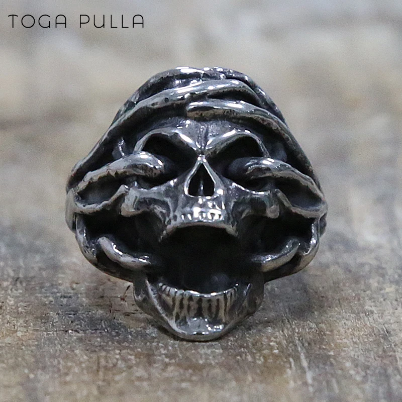 Vintage 316L Stainless Steel Gothic Skull Ring Mens Tree Vine Winding Shout Suffering Male Punk Biker Jewelry | Украшения и