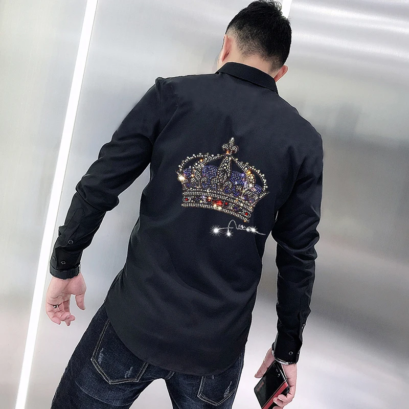 

New Arrival European Men's T-Shirt Exquisite Button Design Long Sleeve Young Personality Cotton Tops Business Workwear