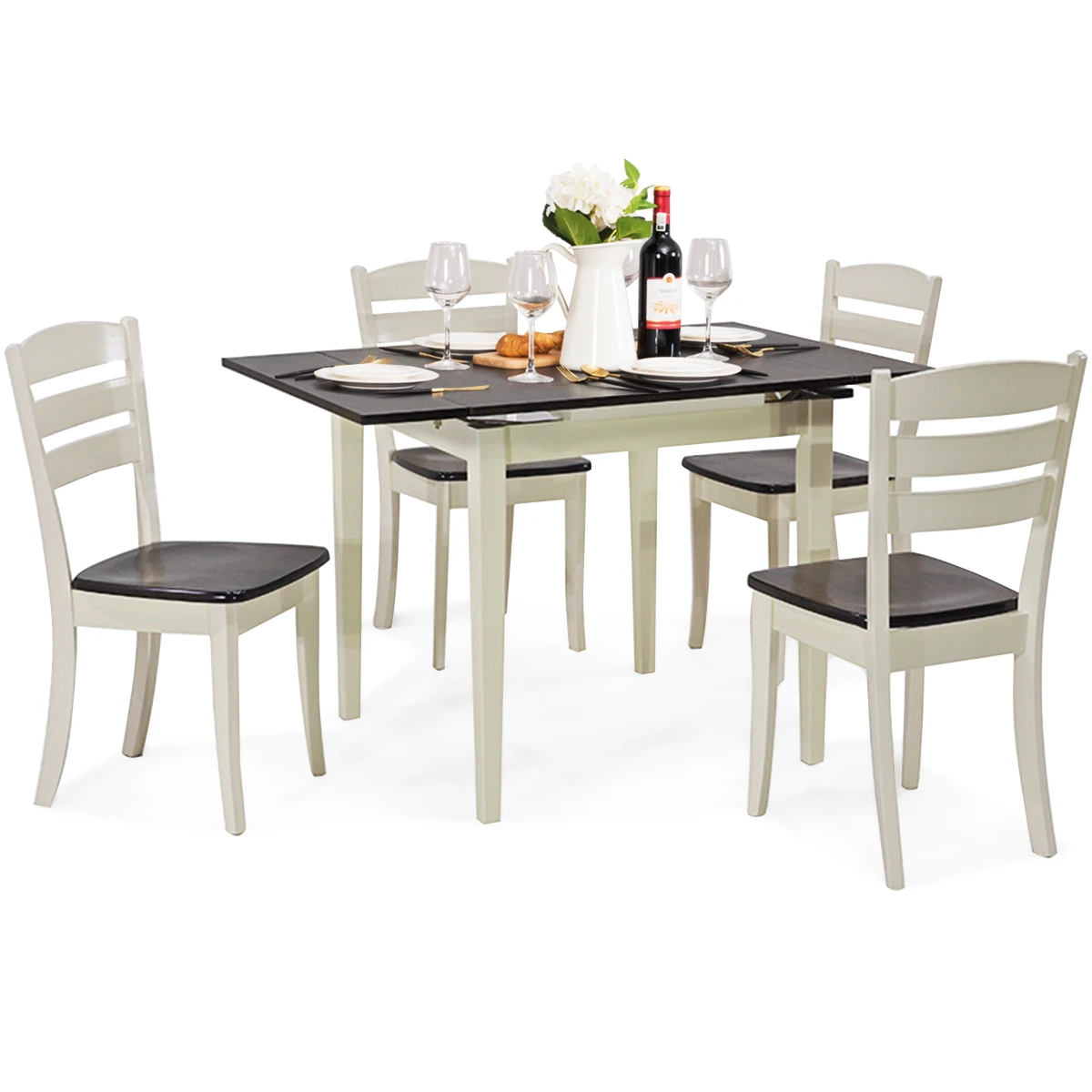 Costway Extending 5 Piece Wood Dining Table Set 4 Chairs Kitchen Table W Extension Leaf Dining Room Sets Aliexpress