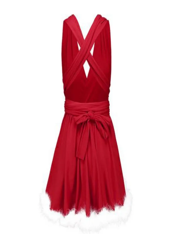Рождественское платье Детское красное рождественское платье Санта-Клауса без рукавов, вечерние платья Детские платья осенние платья принцессы для девочек N27