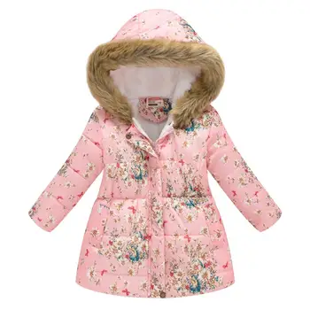 

Girl Casual Coat Hooded Long Sleeve Print Fur Children Collar collar Patchwork,Pockets Patchwork Zipper Coat