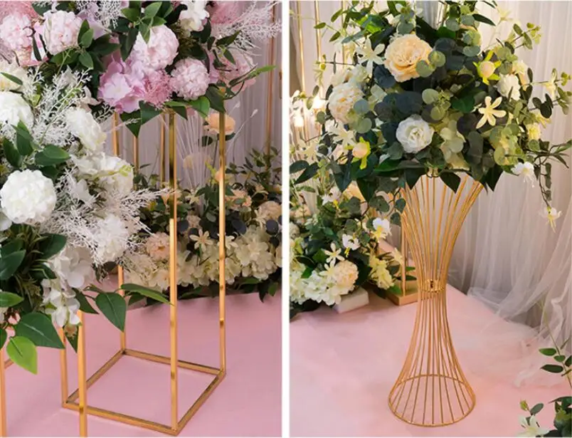 Wedding Centerpiece Gold-Plated Geometric Flower Stand Home Decoration Shiny Metal Iron Rectangle Square Frame Backdrop