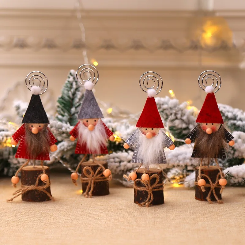 

Christmas Gnome Wood Place Card Holder Stand With Swirl Wire Clip Clasp For Displaying Memo Table Number Cards Christmas Decor