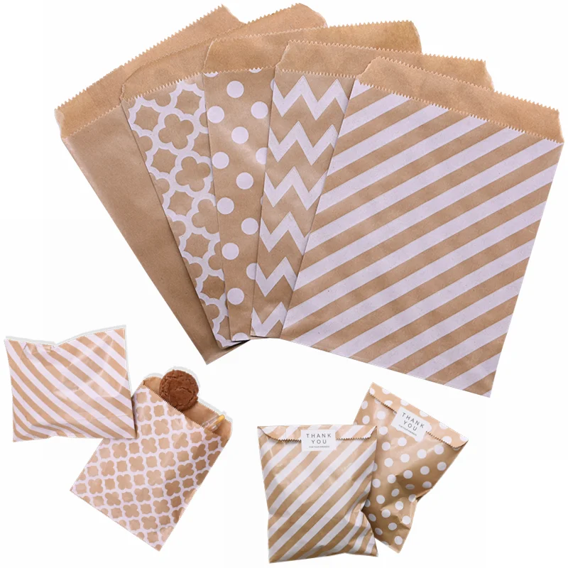 25pcs/set 18*13cm Kraft Paper Bags Wave Stripe Dot Gift Bag For Wedding