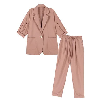 

cheap Early spring new women small suit jacket high waist casual pant set temperament yu elder sister two sets fall Office Lady