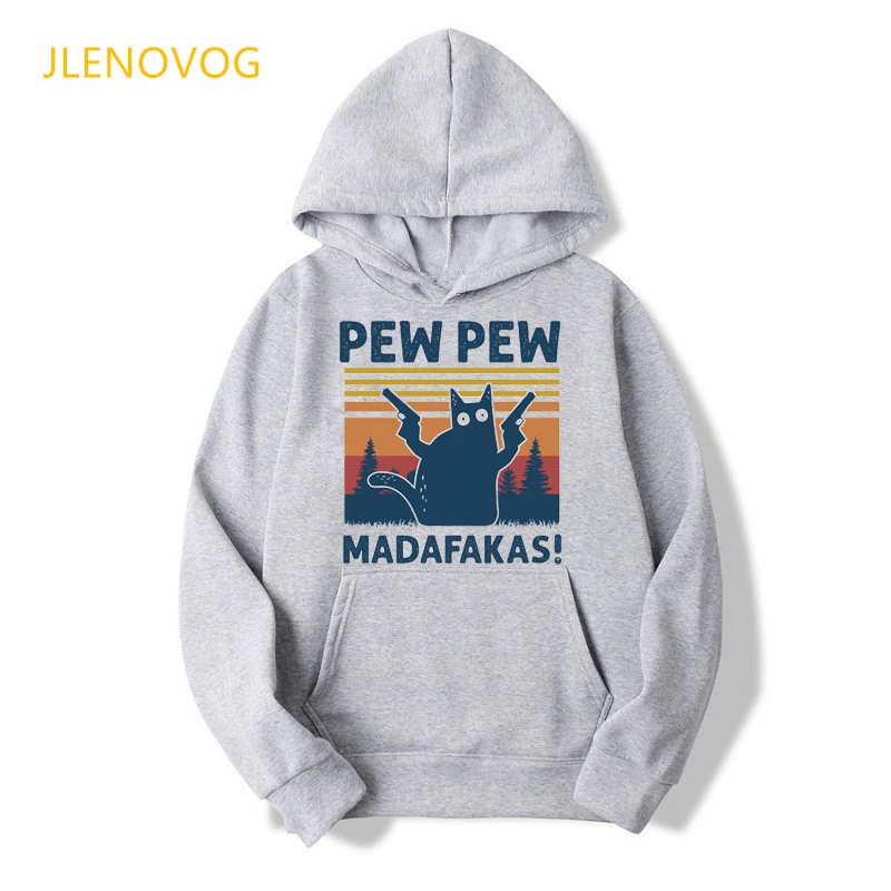 

Pew Pew Madafakas print funny unisex gray hoodies women/men vogue cat/dog/Unicorn/Penguin/Duck with gun sweatshirt girl outfit