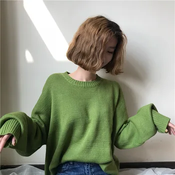 

2020 Autumn New Arrival Solid Color Personality Split Sweater Loose Long Sleeve Knit Pullover Sweater Female Free Shipping