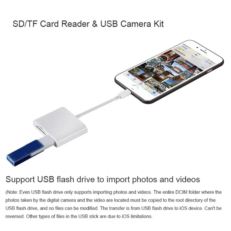 Многофункциональный 3-в-1 кард-ридер Многофункциональный USB Камера TF защищенная цифровая карты памяти Кабель-адаптер для Apple