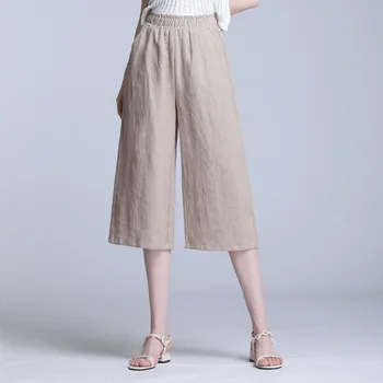 

100% linen pants women wide leg cargo pants female autumn plus size M-9XL women high waist casual trousers summer pantalon femme