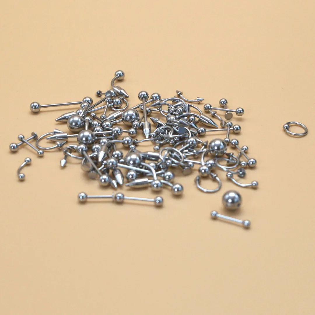 85Pcs/lot Stainless Steel Tongue Lip Labret Eyebrow Ring Belly Navel Rings Punk Nose Ring Stud Piercing Set Body Jewelry