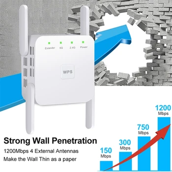 

2.4G/5G Wireless WiFi Repeater Extender 1200Mbps Long Range Repeater Wi-Fi Signal Amplifier AC 2.4G/5Ghz US EU Plug