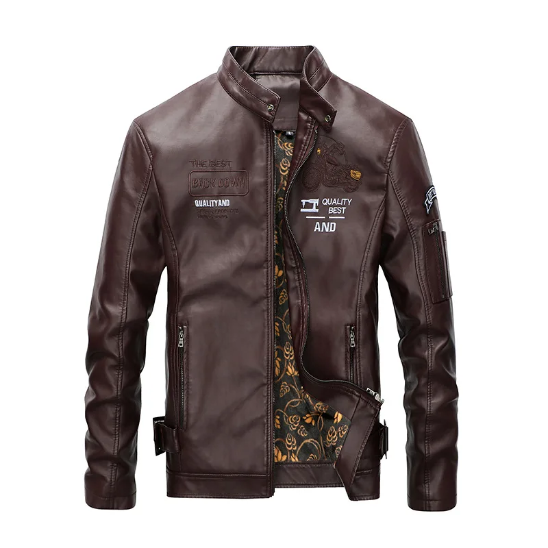 

Autumn Winter Men's Faux Leather Jacket Vintage Motorcycle Warm Fashionable Biker Clothes Coat Male Moto Black Fleece Jacket Men