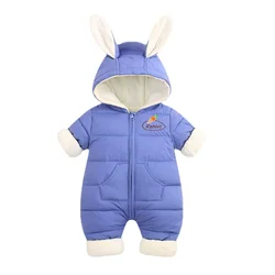 Combinaison à capuche pour nouveau né fille, salopette d'hiver pour bébé, vêtements chauds pour garçon, manteau de neige, lapin, barboteuse d'extérieur pour enfant en bas âge 