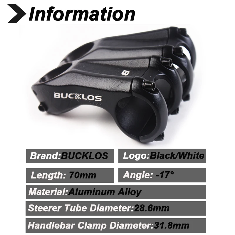 BUCKLOS Bicycle Stem -17 Degree 70mm Road Mountain Bike