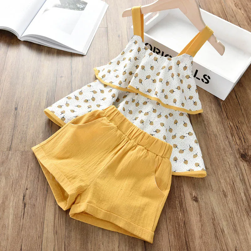 Melario/комплект одежды для маленьких девочек Новая летняя одежда для маленьких девочек майка с бантом, футболка Топы, шорты, штаны комплект из 2 предметов, клетчатая детская одежда - Цвет: AH173Yellow