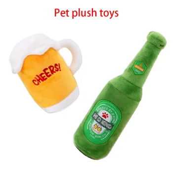 

Beer Glass Mug Bottle Shape Dog Toys Chew Molar Plush Squeak Dolls for Small Medium Dogs Puppy Interactive Toy Dog Accessories