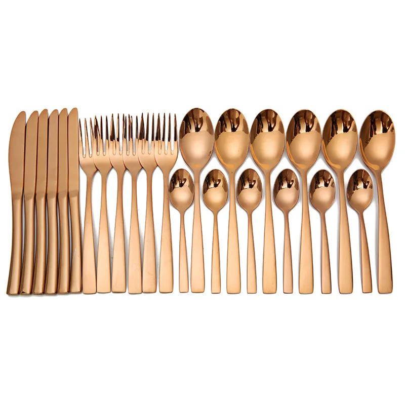 

24Pcs/Set Stainless Steel Gold Dining Food Fork Scoop Spoon Knife Knifies Flatware Tableware Set High-end Dinnerware Set