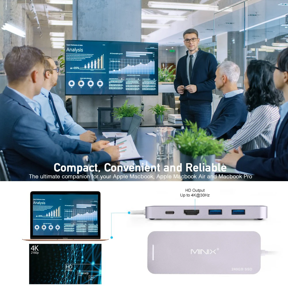 MINIX NEO 240 ГБ usb-хаб USB-C многопортовый Накопитель SSD концентратор HDMI USB 3,0 240G Высокоскоростная передача все в одном для Apple MacBook Air