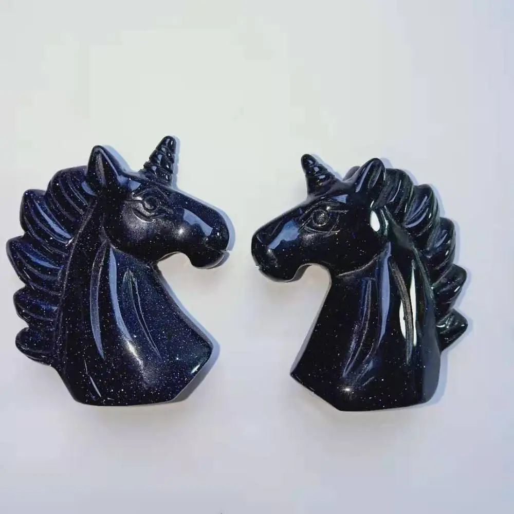 High Quality 2.5inches Various Gemstone Unicorns Shape Crystal Cute Animal Hand Polished Feng Shui For Gift& Home Decor WYQ - Цвет: Blue Goldsand Stone